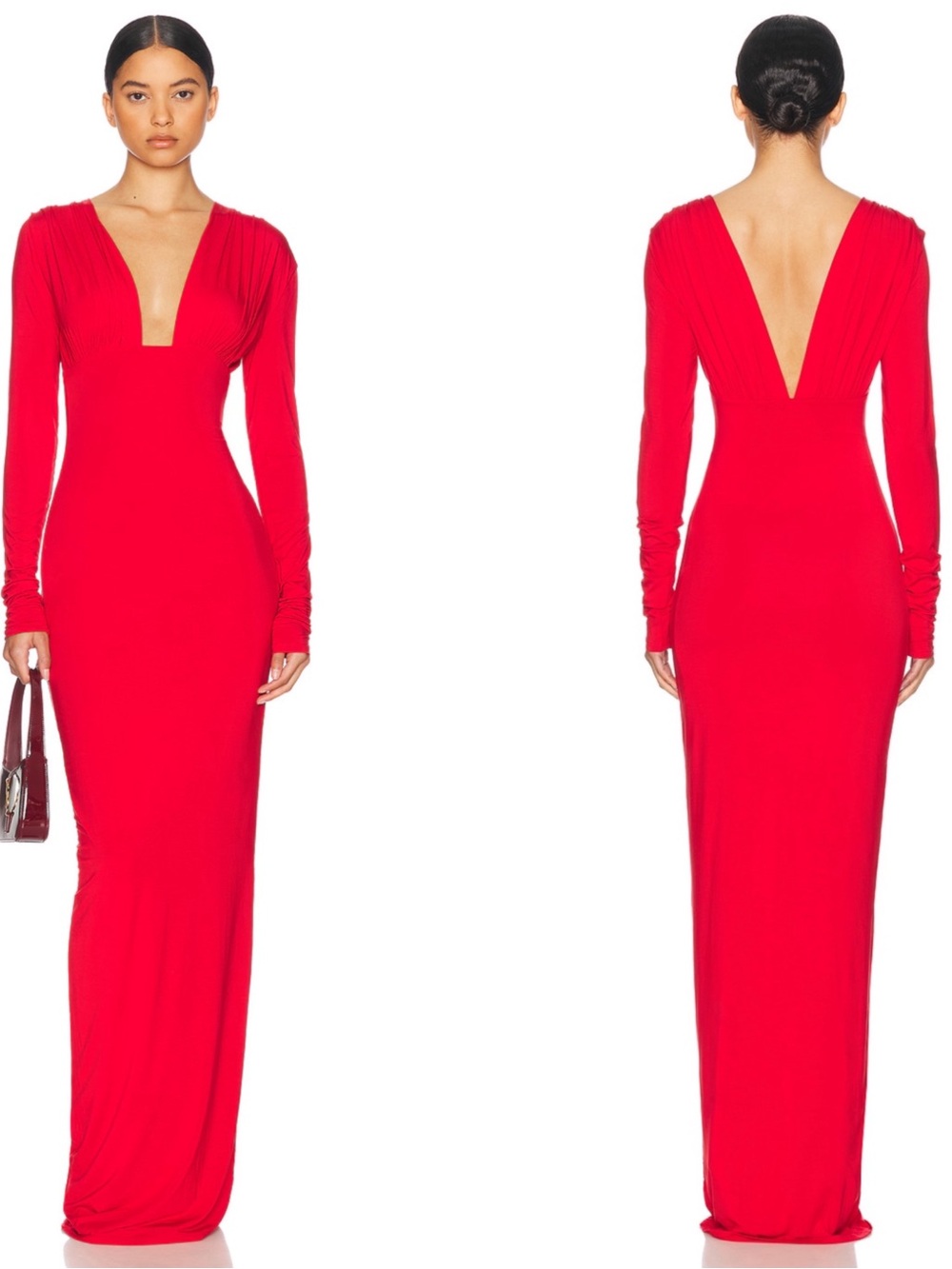 HELSA Deep V Long Sleeve Red Maxi Dress Size Medium